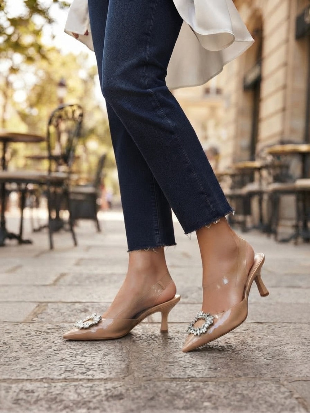 Crystal-Embellished Pointed Slingback Heels